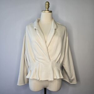 Free People Oversized Cropped Cotton Terry Sweatshirt Cream Size M